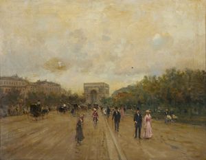 SCOPPETTA PIETRO (1863 - 1920) - L'Avenue des Champs-lyses a Parigi