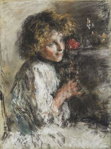 MANCINI ANTONIO (1852 - 1930) - Bambina con fiori