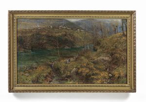 SOLDINI ARNALDO (1862 - 1936) : Paesaggio montano con fiume (Marcheno?)  - Asta Asta 460 | ARTE ANTICA E DEL XIX SECOLO - Da una dimora veneta e altre committenze Tradizionale - Associazione Nazionale - Case d'Asta italiane