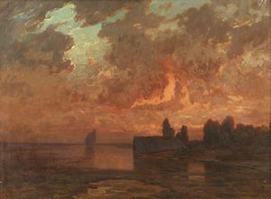 SARTORELLI FRANCESCO (1856 - 1939) - Tramonto in laguna