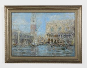 MANTOVANI LUIGI (1880 - 1957) : Il campanile di San Marco e il Palazzo Ducale a Venezia dal Bacino  - Asta Asta 460 | ARTE ANTICA E DEL XIX SECOLO - Da una dimora veneta e altre committenze Tradizionale - Associazione Nazionale - Case d'Asta italiane