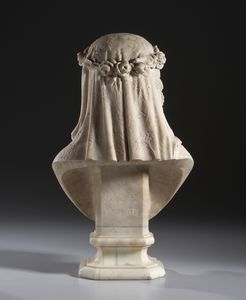 ZANNONI UGO (1836 - 1898) : Busto di fanciulla con velo e ghirlanda di fiori  - Asta Asta 460 | ARTE ANTICA E DEL XIX SECOLO - Da una dimora veneta e altre committenze Tradizionale - Associazione Nazionale - Case d'Asta italiane