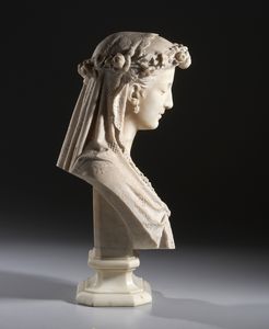 ZANNONI UGO (1836 - 1898) : Busto di fanciulla con velo e ghirlanda di fiori  - Asta Asta 460 | ARTE ANTICA E DEL XIX SECOLO - Da una dimora veneta e altre committenze Tradizionale - Associazione Nazionale - Case d'Asta italiane