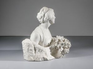 CIFARIELLO FILIPPO (1864 - 1936) : Mezzobusto di gentildonna con mazzo di rose  - Asta Asta 460 | ARTE ANTICA E DEL XIX SECOLO - Da una dimora veneta e altre committenze Tradizionale - Associazione Nazionale - Case d'Asta italiane