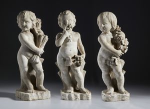 MANIFATTURA DEL XIX-XX SECOLO - Tre putti raffiguranti le allegorie dell'Estate, dell'Autunno e della Primavera