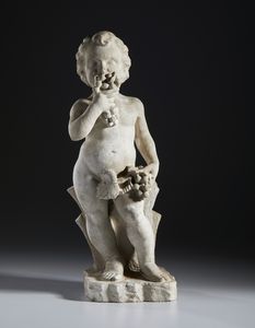 MANIFATTURA DEL XIX-XX SECOLO : Tre putti raffiguranti le allegorie dell'Estate, dell'Autunno e della Primavera  - Asta Asta 460 | ARTE ANTICA E DEL XIX SECOLO - Da una dimora veneta e altre committenze Tradizionale - Associazione Nazionale - Case d'Asta italiane