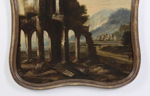 ARTISTA DEL XVII SECOLO : Paesaggio con rovine e personaggi  - Asta Asta 460 | ARTE ANTICA E DEL XIX SECOLO - Da una dimora veneta e altre committenze Tradizionale - Associazione Nazionale - Case d'Asta italiane