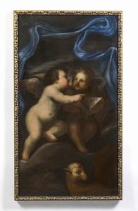 ARTISTA LOMBARDO DEL XVII SECOLO : San Giovannino e l'angelo  - Asta Asta 460 | ARTE ANTICA E DEL XIX SECOLO - Da una dimora veneta e altre committenze Tradizionale - Associazione Nazionale - Case d'Asta italiane