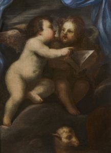 ARTISTA LOMBARDO DEL XVII SECOLO : San Giovannino e l'angelo  - Asta Asta 460 | ARTE ANTICA E DEL XIX SECOLO - Da una dimora veneta e altre committenze Tradizionale - Associazione Nazionale - Case d'Asta italiane