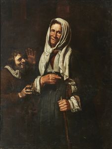 BELLOTTI PIETRO (1627 - 1700) - Vecchia con un ragazzo che scherza