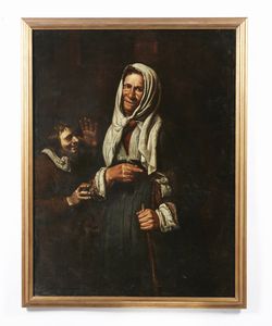 BELLOTTI PIETRO (1627 - 1700) : Vecchia con un ragazzo che scherza  - Asta Asta 460 | ARTE ANTICA E DEL XIX SECOLO - Da una dimora veneta e altre committenze Tradizionale - Associazione Nazionale - Case d'Asta italiane