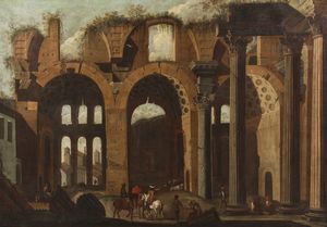 CODAZZI NICCOLO (1642 - 1693) : La basilica di Massenzio, Roma  - Asta Asta 460 | ARTE ANTICA E DEL XIX SECOLO - Da una dimora veneta e altre committenze Tradizionale - Associazione Nazionale - Case d'Asta italiane