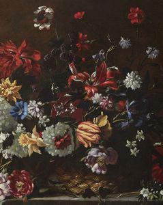 ARTISTA ROMANO DEL XVIII SECOLO : Natura morta con cesto di fiori  - Asta Asta 460 | ARTE ANTICA E DEL XIX SECOLO - Da una dimora veneta e altre committenze Tradizionale - Associazione Nazionale - Case d'Asta italiane