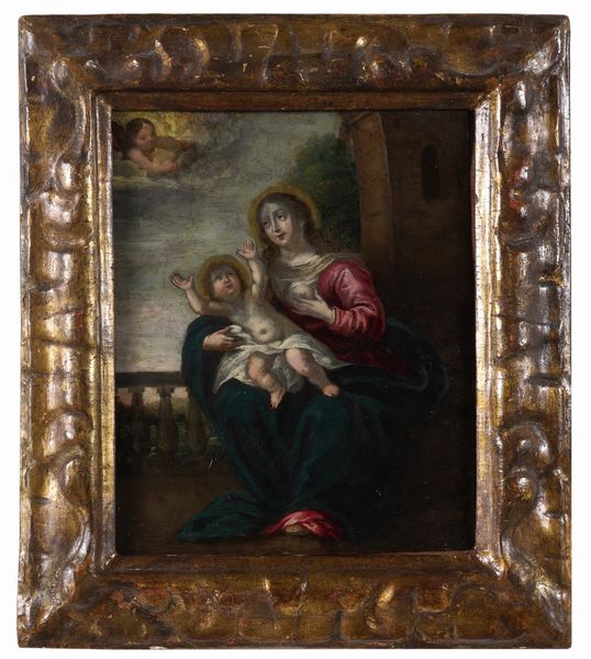 Scuola del XVII secolo Madonna col Bambino  - Asta Fabio Fazio, arredi e ricordi di una casa di campagna - Associazione Nazionale - Case d'Asta italiane