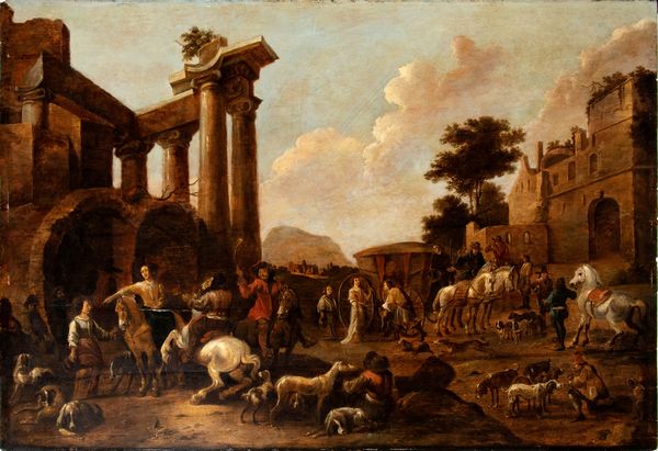 Capriccio romano, scena di villaggio  - Asta Mobili, Oggetti d'arte e Vetri da collezione - Associazione Nazionale - Case d'Asta italiane