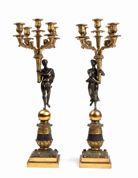 Coppia di candelabri francesi Neoclassici  - Asta Mobili, Oggetti d'arte e Vetri da collezione - Associazione Nazionale - Case d'Asta italiane