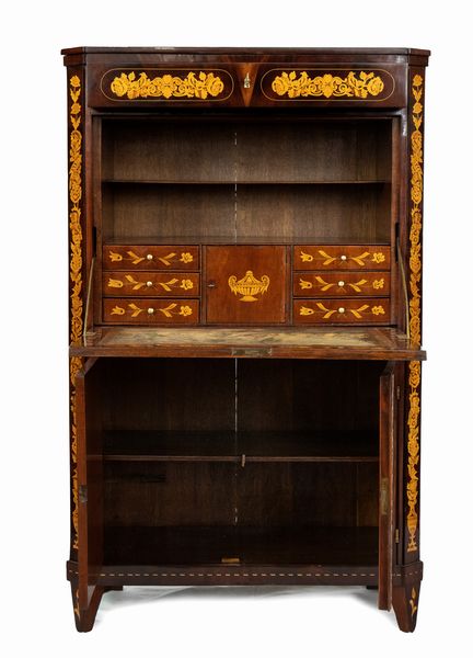 Secretaire olandese in mogano intarsiato, Carlo X  - Asta Mobili, Oggetti d'arte e Vetri da collezione - Associazione Nazionale - Case d'Asta italiane