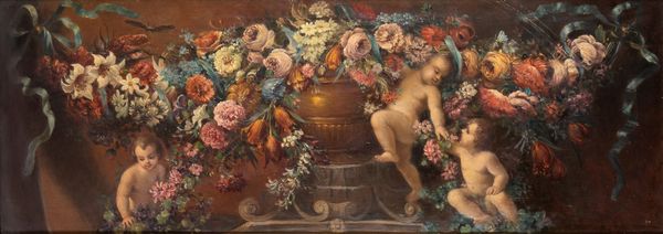 Ghirlanda di fiori e putti  - Asta Mobili, Oggetti d'arte e Vetri da collezione - Associazione Nazionale - Case d'Asta italiane