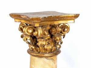 Coppia di colonne italiane in legno dorate, Luigi XVI  - Asta Mobili, Oggetti d'arte e Vetri da collezione - Associazione Nazionale - Case d'Asta italiane