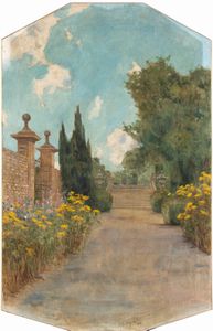 Adolfo Tommasi - Viale fiorito di villa toscana