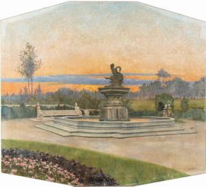 Adolfo Tommasi - Villa toscana al tramonto