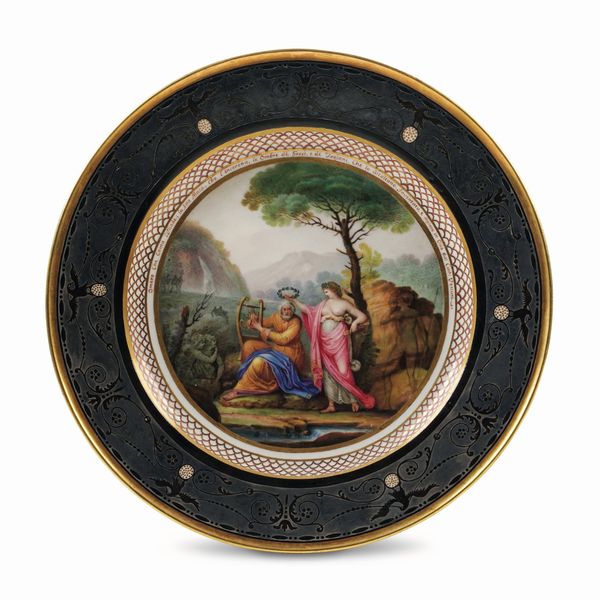 Eccezionale piatto<BR>Napoli, Real Fabbrica Ferdinandea, 1800 circa<BR>Decorazione di Domenico Venuti<BR>  - Asta Maioliche e Porcellane da Collezione - Associazione Nazionale - Case d'Asta italiane