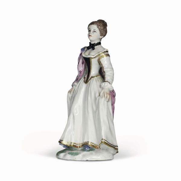 Rara figurina di Colombina<BR>Strasburgo o Frankenthal, Manifattura di Paul-Antoine Hannong, 1751-1759<BR>  - Asta Maioliche e Porcellane da Collezione - Associazione Nazionale - Case d'Asta italiane