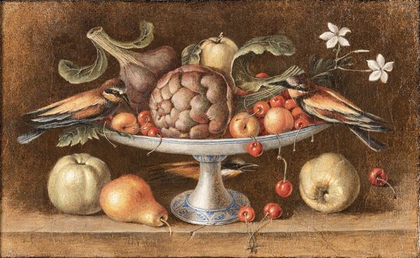 Orsola Maddalena Caccia : Natura morta con alzatina di frutta e tre gruccioni  - Asta Old Masters - Associazione Nazionale - Case d'Asta italiane