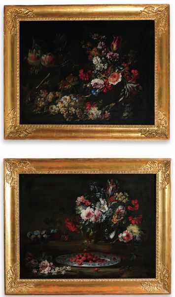 Giuseppe Volò detto Giuseppe Vincenzino, Attribuito a : Nature morte con fiori e frutti  - Asta Old Masters - Associazione Nazionale - Case d'Asta italiane