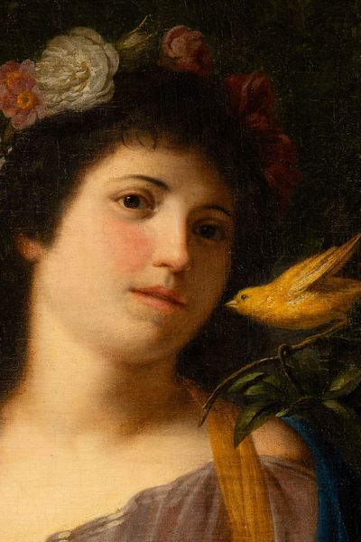 Maria Anna Catherina Angelika Kauffmann : Donna con corona di fiori e canarino  - Asta Old Masters - Associazione Nazionale - Case d'Asta italiane