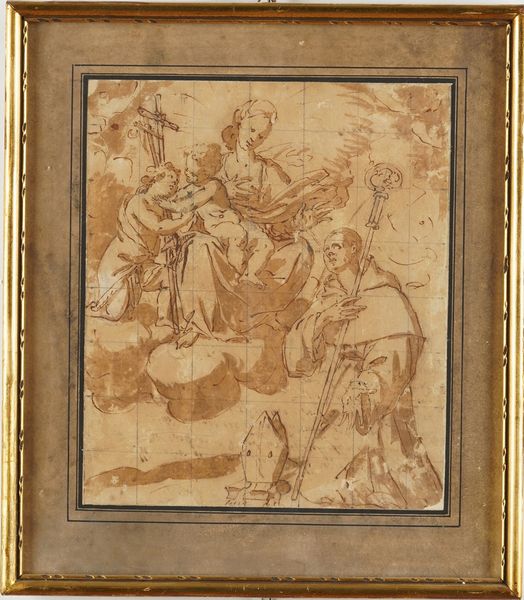 Scuola genovese del XVII secolo Apparizione della Vergine con il Bambino e San Giovannino  - Asta Old Masters - Associazione Nazionale - Case d'Asta italiane