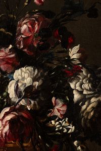 Mario Nuzzi detto Mario dei Fiori : Natura morta con fiori in vaso istoriato  - Asta Old Masters - Associazione Nazionale - Case d'Asta italiane