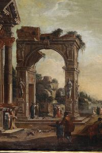 Giovanni Ghisolfi : Capriccio con architetture classiche e figure  - Asta Old Masters - Associazione Nazionale - Case d'Asta italiane