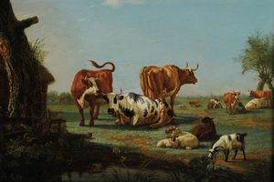 Paulus Potter : Paesaggio con armenti  - Asta Old Masters - Associazione Nazionale - Case d'Asta italiane