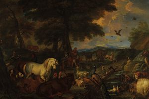 Pieter Mulier detto il Tempesta : Orfeo incanta gli animali  - Asta Old Masters - Associazione Nazionale - Case d'Asta italiane