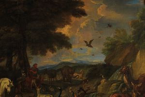 Pieter Mulier detto il Tempesta : Orfeo incanta gli animali  - Asta Old Masters - Associazione Nazionale - Case d'Asta italiane