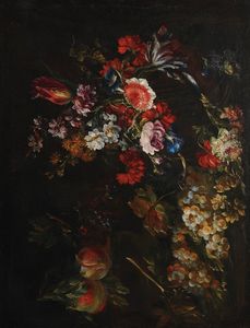 Giuseppe Volò detto Giuseppe Vincenzino, Attribuito a : Nature morte con fiori e frutti  - Asta Old Masters - Associazione Nazionale - Case d'Asta italiane