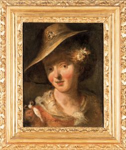 Francesco Zugno : Ritratto di giovane donna con cappello  - Asta Old Masters - Associazione Nazionale - Case d'Asta italiane