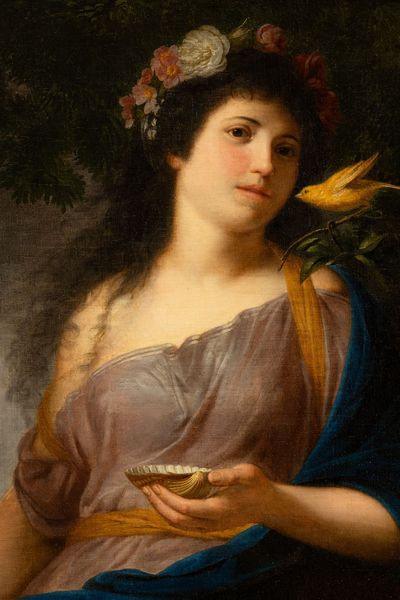 Maria Anna Catherina Angelika Kauffmann : Donna con corona di fiori e canarino  - Asta Disegni Antichi - Associazione Nazionale - Case d'Asta italiane