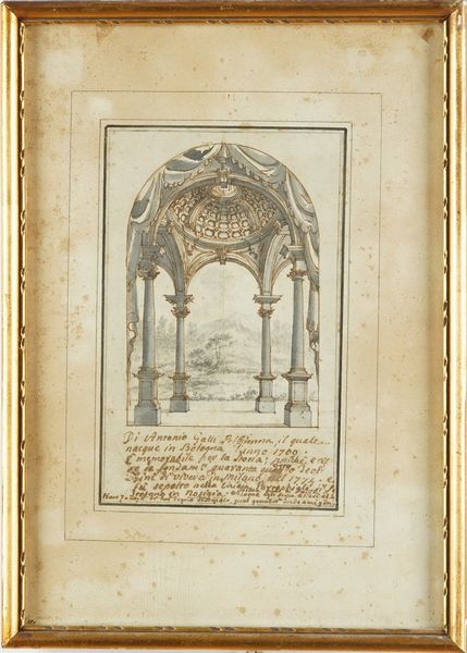 Antonio Luigi Galli da Bibbiena, Attribuito a : Studio di porticato con iscrizioni  - Asta Disegni Antichi - Associazione Nazionale - Case d'Asta italiane