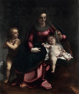 Luca Cambiaso, Attribuito a - Madonna con Bambino e San Giovannino