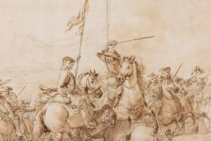 Francesco Simonini : Scontro di cavalleria  - Asta Disegni Antichi - Associazione Nazionale - Case d'Asta italiane