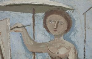 CAMPIGLI MASSIMO (1895 - 1971) : DONNA CHE DIPINGE/PITTRICE E MODELLA/PITTRICE AL CAVALLETTO, 1950  - Asta Asta 463 | ARTE MODERNA E CONTEMPORANEA Tradizionale - Associazione Nazionale - Case d'Asta italiane