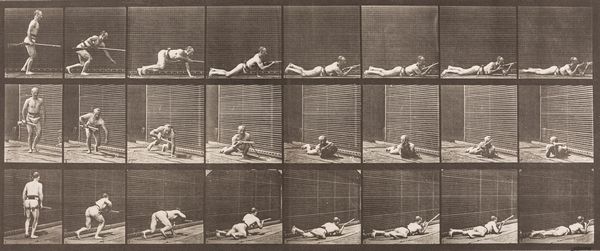 EADWEARD MUYBRIDGE : Lying, phone and firing, plate 357, Animal Locomotion  - Asta Fotografia: Under 1K - Associazione Nazionale - Case d'Asta italiane