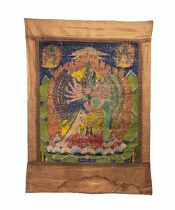 Coppia di tangka tibetani di ottima fattura, ricamati e dipinti a mano. Tibet, XIX sec.  - Asta Asta 464 | WUNDERKAMMER, CURIOSITIES & ETNOGRAFICA - GENIUS & ART Online - Associazione Nazionale - Case d'Asta italiane