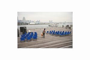 Nikhil Chopra : Yog Raj Chitrakar: Memory Drawing IV<BR>(Yokohama: blue chairs)  - Asta Fotografia - Associazione Nazionale - Case d'Asta italiane