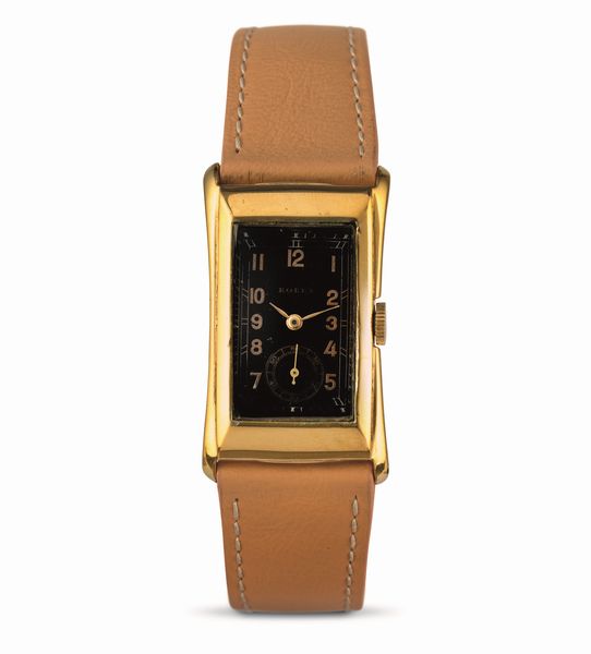 ROLEX : Prince Elegant ref 2771 in oro giallo 18k quadrante nero lucido con grafica oro e piccoli secondi in basso  - Asta Orologi da Polso - Associazione Nazionale - Case d'Asta italiane