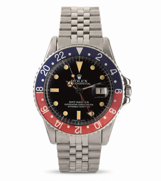 ROLEX : GMT Master Pepsi ref. 1675 in acciaio con ghiera girevole bicolore, quadrante nero opaco pallettoni, bracciale Jubilee  - Asta Orologi da Polso - Associazione Nazionale - Case d'Asta italiane