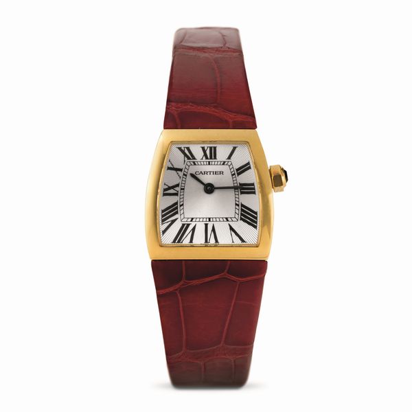 CARTIER : Elegante La Dona in oro giallo 18k, quadrante Argent con numeri Romani, movimento al quarzo con scatola e garanzia  - Asta Orologi da Polso - Associazione Nazionale - Case d'Asta italiane