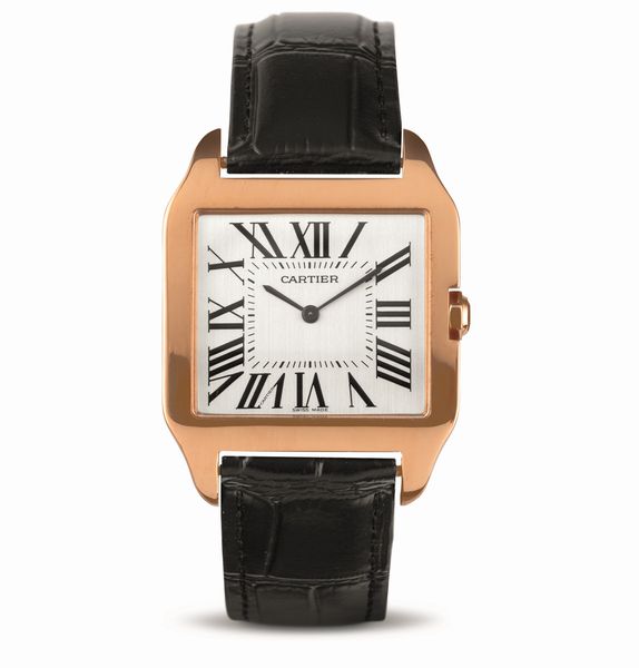 CARTIER : Santos Dumont ref 2650 in oro rosa 18k piatto quadrante Argent numeri Romani  - Asta Orologi da Polso - Associazione Nazionale - Case d'Asta italiane